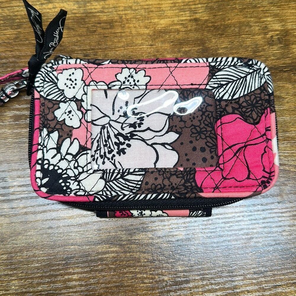Vera Bradley Mocha Rouge Wristlet Clutch‎ Pink Black Wallet ID Holder